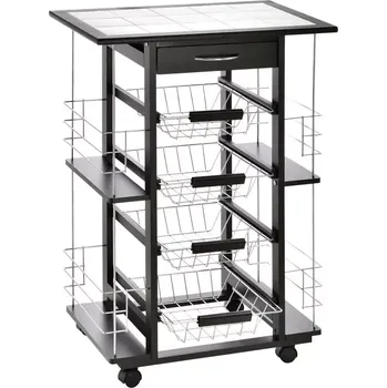 Servírovací stolek Servírovací stolek, kolečka, kov, dřevo, chrom, tmavě hnědá, SANTY