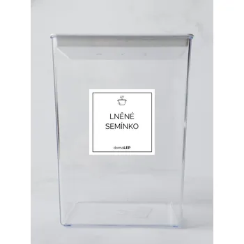 Samolepící etiketa LNĚNÉ SEMÍNKO – bílá samolepka na dózu, základní písmo, 5 x 5 cm | DomaLEP