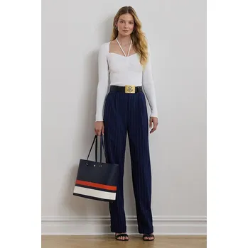 Dámské kalhoty Vlněné kalhoty Lauren Ralph Lauren tmavomodrá barva, široké, high waist, 200957330 59X, vel. 36