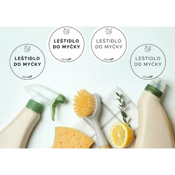 LEŠTIDLO DO MYČKY - organizační samolepky od DomaLEP tvar: KOLEČKO, barva: BÍLÁ - ČERNÉ písmo, velikost: Ø 5 cm - tučné písmo