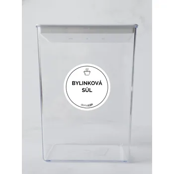 Samolepící etiketa BYLINKOVÁ SŮL – bílá samolepka na dózu, tučné písmo, 5 cm | DomaLEP