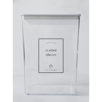 Samolepící etiketa VLAŠSKÉ OŘECHY – průhledná samolepka na dózu, základní písmo, 6 x 8 cm | DomaLEP