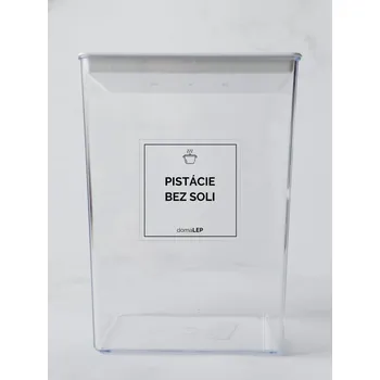 Speciální papír PISTÁCIE BEZ SOLI – průhledná samolepka na dózu, tučné písmo, 5 x 5 cm | DomaLEP