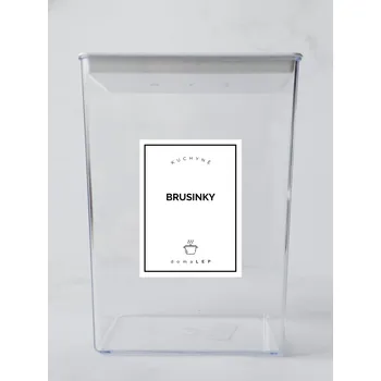 Speciální papír BRUSINKY – bílá samolepka na dózu, tučné písmo, 6 x 8 cm | DomaLEP