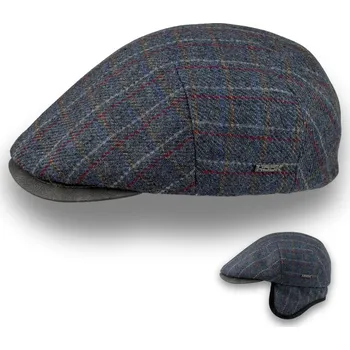 Čepice Krumlovanka Pánská vlněná zimní bekovka -kostka - modrošedá s klapkami na uši Ho-052 58