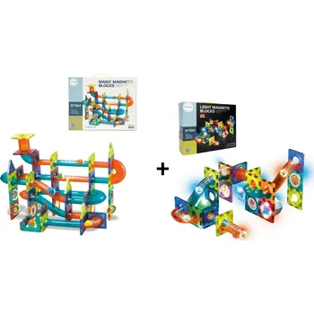 Kuličková dráha Mamido Velká sada Magnetická stavebnice kuličková dráha 96 dílů + Magnetická svítící stavebnice kuličková dráha 49 dílů