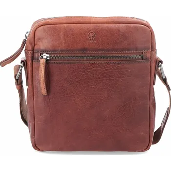 Pánská kožená crossbody se zipem Poyem koňaková 2206 cognac