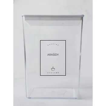 Samolepící etiketa ARAŠÍDY – průhledná samolepka na dózu, základní písmo, 6 x 8 cm | DomaLEP