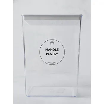 Samolepící etiketa MANDLE – průhledná samolepka na dózu, tučné písmo, 5 cm | DomaLEP