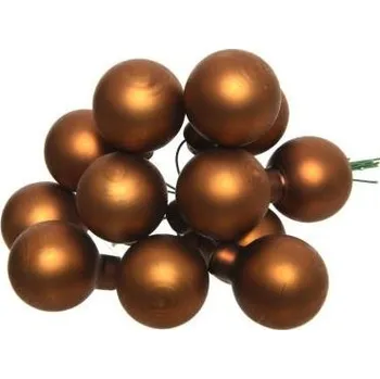 Vánoční dekorace Skleněné dekorační kuličky s drátkem, svazek 12 ks, průměr 2 cm, hnědo - oranžové mat