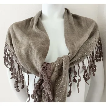 Šála Dámský šedohnědý šátek s třásněmi - FPrice uni