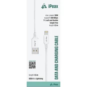 Datový kabel iPEAX TPU KABEL USB-A / LIGHTNING 1,5M, USB 2.0 BÍLÝ 90010116