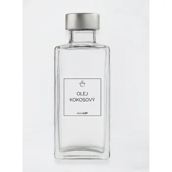 Speciální papír Samolepka na láhev OLEJ KOKOSOVÝ – průhledná, 5 x 5 cm, základní písmo