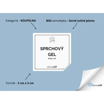 SPRCHOVÝ GEL (PRO NI) - Samolepky, Nálepky a Štítky na lahvičky | DomaLEP tvar: ČTVEREC, barva: BÍLÁ - ČERNÉ písmo, velikost: š. 3 cm x v. 3 cm - tučné písmo