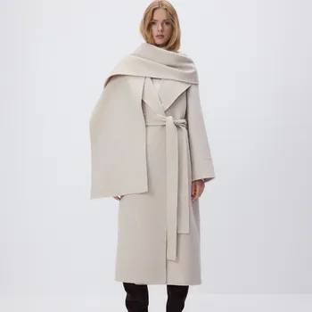 Dámský kabát Reserved - Ruční šitý kabát s odepínacím šátkem - tělová - 744HD-02M - 744HD-02M-XS