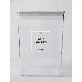 Samolepící etiketa LNĚNÉ SEMÍNKO – průhledná samolepka na dózu, tučné písmo, 5 x 5 cm | DomaLEP
