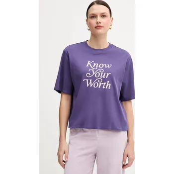 Dámské tričko Bavlněné tričko United Colors of Benetton dámské, fialová barva, 3DCJD10B9 45X, vel. XS