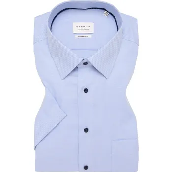 Pánská košile Košile Eterna Modern Fit Struktur s krátkým rukávem modrá velikost: 40, délka rukávu: krátký rukáv
