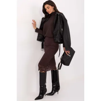 Dámská sukně Elegantní midi sukně s krajkou a podšívkou, hnědá MI-SD-