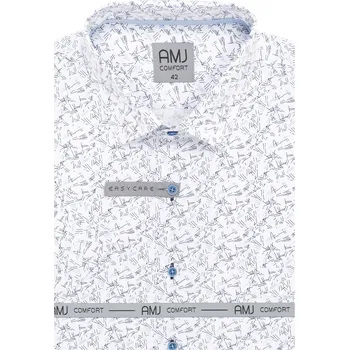 Pánská košile Košile AMJ Comfort fit s krátkým rukávem - bílá se vzorem VKBR1370 velikost: 42, délka rukávu: krátký rukáv