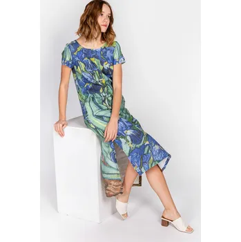 Dámské šaty Lněné 100% Lněné šaty Vincent Van Gogh Kosatce Velikost: EU 44