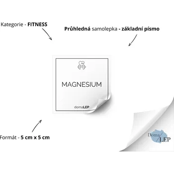 Dóza na potraviny MAGNESIUM - Samolepka na dózu pro fitness doplňky - DomaLEP tvar: ČTVEREC, barva: PRŮHLEDNÁ - ČERNÉ písmo, velikost: š. 5 cm x v. 5 cm - základní písmo