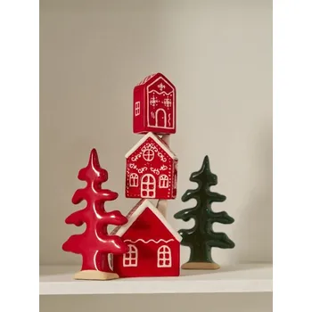 Vánoce Sinsay - Vánoční dekorace ve tvaru domečků, 3 pack - červená - 619FQ-33X - 619FQ-33X-ONE