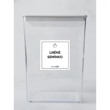 Samolepící etiketa LNĚNÉ SEMÍNKO – bílá samolepka na dózu, tučné písmo, 5 x 5 cm | DomaLEP