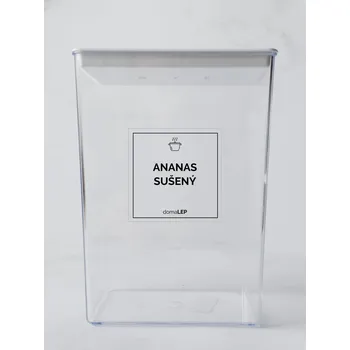 Samolepící etiketa ANANAS SUŠENÝ – průhledná samolepka na dózu, tučné písmo, 5 x 5 cm | DomaLEP