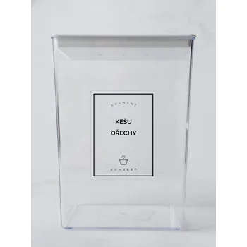 Speciální papír KEŠU OŘECHY – průhledná samolepka na dózu, tučné písmo, 6 x 8 cm | DomaLEP
