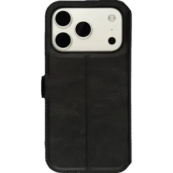 Pouzdro na mobilní telefon Flipové černé koženkové pouzdro pro iPhone 17 Pro