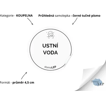 ÚSTNÍ VODA (ŽENA) - Samolepky, Nálepky a Štítky na lahvičky | DomaLEP tvar: KOLEČKO, barva: PRŮHLEDNÁ - ČERNÉ písmo, velikost: Ø 4,5 cm - tučné písmo