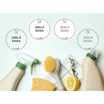 JEDLÁ SODA - organizační samolepky od DomaLEP tvar: KOLEČKO, barva: BÍLÁ - ČERNÉ písmo, velikost: Ø 5 cm - tučné písmo