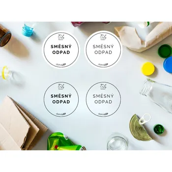 SMĚSNÝ ODPAD - organizační samolepky od DomaLEP tvar: KOLEČKO, barva: BÍLÁ - ČERNÉ písmo, velikost: Ø 5 cm - základní písmo