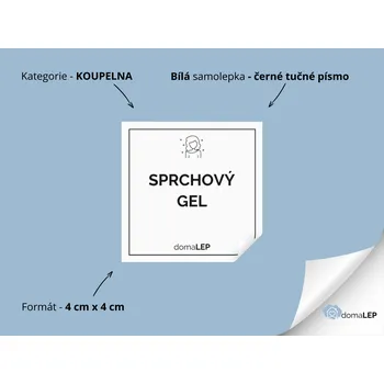 SPRCHOVÝ GEL (ŽENA) - Samolepky, Nálepky a Štítky na lahvičky | DomaLEP tvar: ČTVEREC, barva: BÍLÁ - ČERNÉ písmo, velikost: š. 4 cm x v. 4 cm - tučné písmo