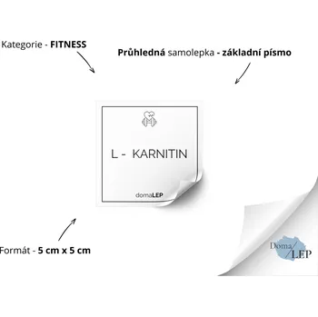 Dóza na potraviny L - KARNITIN - Samolepka na dózu pro fitness doplňky - DomaLEP tvar: ČTVEREC, barva: PRŮHLEDNÁ - ČERNÉ písmo, velikost: š. 5 cm x v. 5 cm - základní písmo