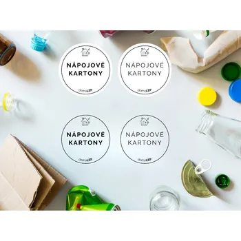 NÁPOJOVÉ KARTONY - organizační samolepky od DomaLEP tvar: KOLEČKO, barva: BÍLÁ - ČERNÉ písmo, velikost: Ø 5 cm - tučné písmo
