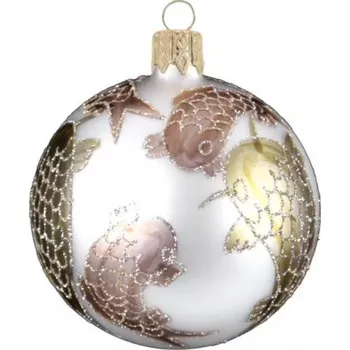 Vánoční ozdoba Kulatá ozdoba, motiv koi kapři, skleněná, průměr 8 cm, hnědo - zlatý mat