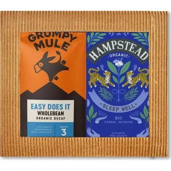 Káva Dárkový balíček zrnková káva bez kofeinu a bylinný čaj na dobrou noc BIO dárkový balíček výběrová káva bez kofeinu 200g a bylinný čaj
