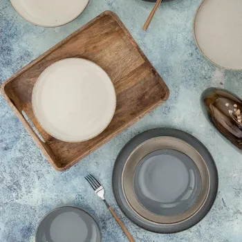 Jídelní sada 16 ks šedá/béžová/porcelán