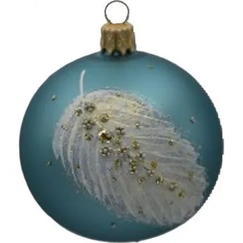 Vánoční ozdoba Kulatá ozdoba, motiv peří, skleněná, průměr 7 cm, tyrkysový mat