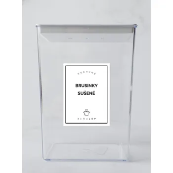 Speciální papír BRUSINKY SUŠENÉ – bílá samolepka na dózu, tučné písmo, 6 x 8 cm | DomaLEP