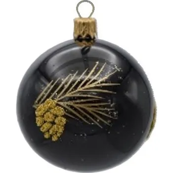 Vánoční ozdoba Kulatá ozdoba, motiv šiška na větvi, skleněná, průměr 7 cm, černý lesk