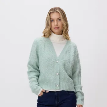 Dámský svetr Reserved - Kardigan s ozdobným pletením - bledá zelená - 274GP-07X - 274GP-07X-M