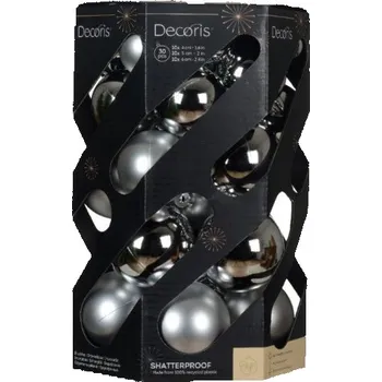 Vánoční dekorace Sada plastových ozdob, průměr 6 cm, stříbrné, balení 30 ks