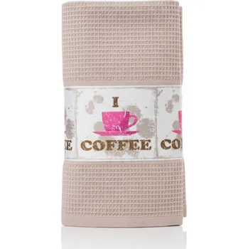 Utěrka K-TEX Kuchyňská bavlněná waflová utěrka - I love Coffee - světle hnědá