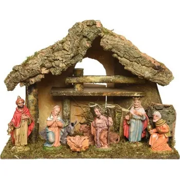 Vánoční dekorace Betlém s jesličkami, rozměr 38 x 18 x 29 cm, 8 ks resinových figurek