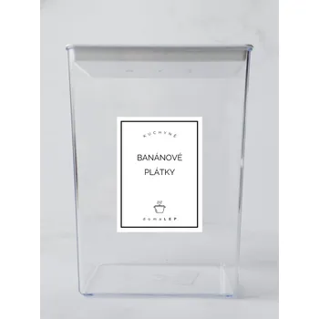 Speciální papír BANÁNOVÉ PLÁTKY – bílá samolepka na dózu, základní písmo, 6 x 8 cm | DomaLEP