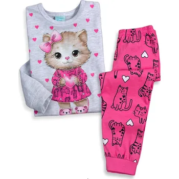 Dívčí pyžamo Dívčí pyžamo svítící ve tmě KYLY KOČIČKA, SRDÍČKA šedé Velikost: 92