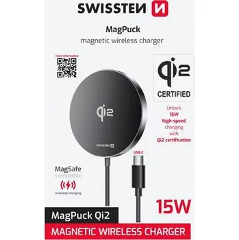 SWISSTEN BEZDRÁTOVÁ NABÍJEČKA MagPuck Qi2 1.5 M (kompatibilní s MagSafe)